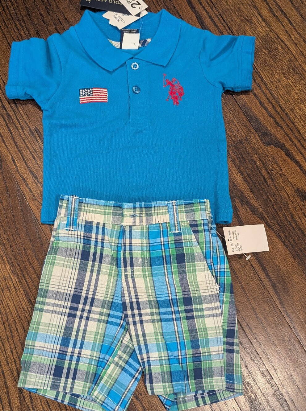Polo by Ralph Lauren Bright Blue Polo with Plaid Shorts